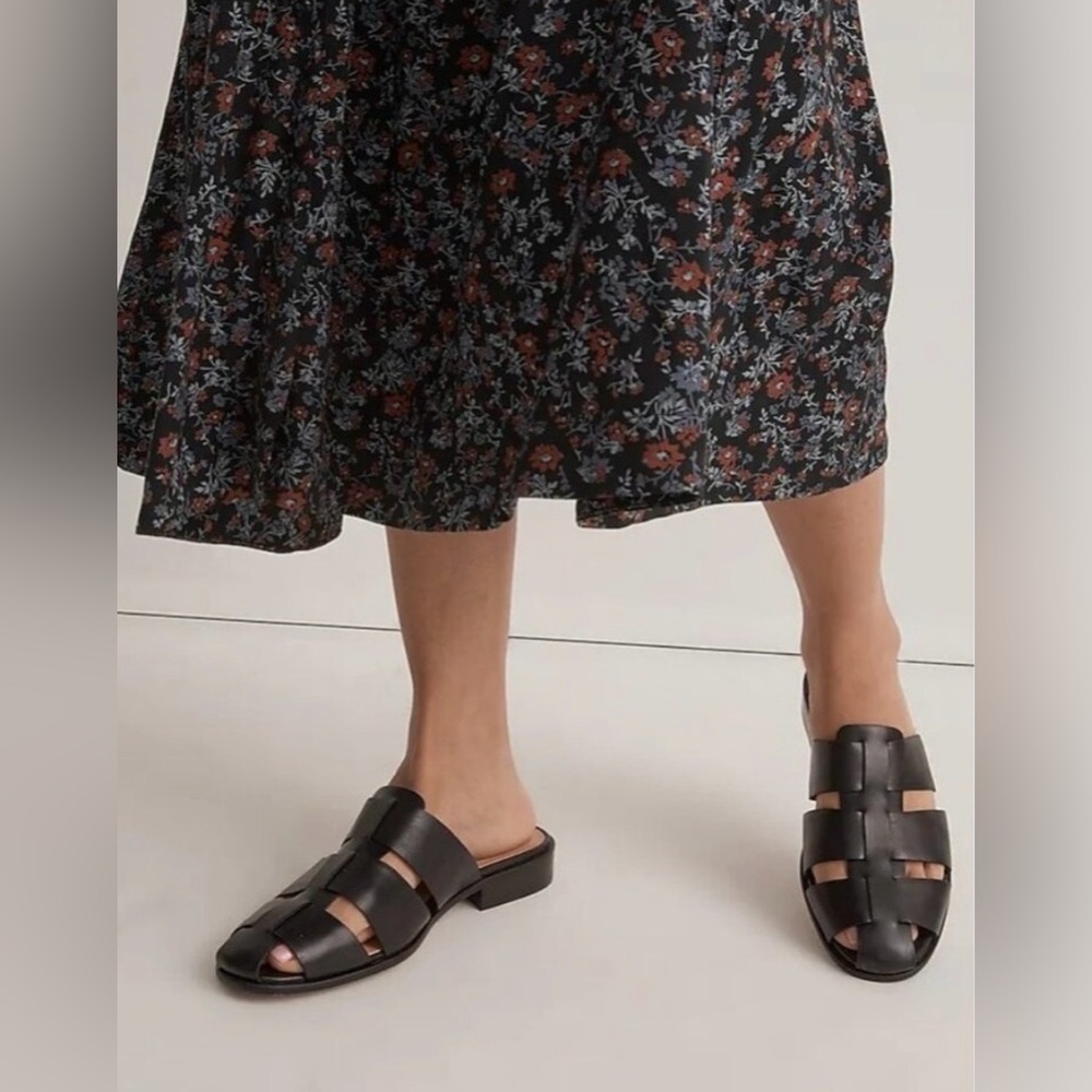 Madewell The Dixson Fisherman Leather Mule in True Black Size 7